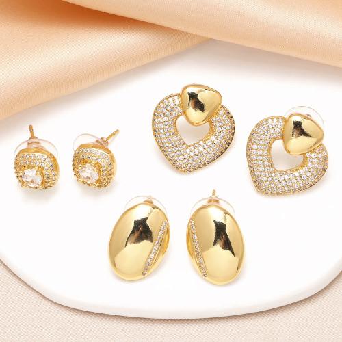 Cubic Zirconia Micro Pave Brass Earring, gold color plated, fashion jewelry & micro pave cubic zirconia, golden 