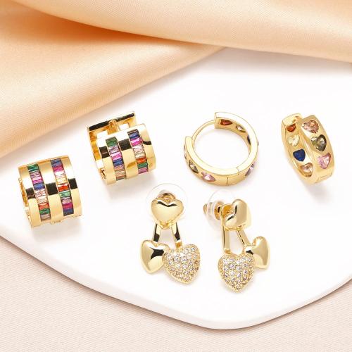 Cubic Zirconia Micro Pave Brass Earring, gold color plated, fashion jewelry & micro pave cubic zirconia, golden 