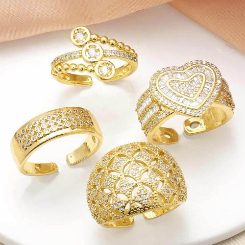 Cubic Zirconia Micro Pave Brass Finger Ring, gold color plated, fashion jewelry & micro pave cubic zirconia, golden 