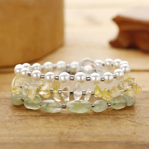 Gemstone Bracelets, Citrine, with Shell Pearl & Gemstone, handmade, fashion jewelry & multilayer & for woman, multi-colored cm 