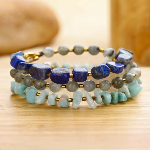 Gemstone Bracelets, Lapis Lazuli, with Labradorite & ​Amazonite​, handmade, fashion jewelry & multilayer & Unisex, multi-colored cm 