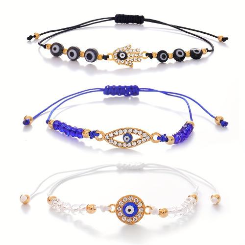 Evil Eye Jewelry Bracelet, Zinc Alloy, with Polyester Cord & Crystal & Glass, handmade, Unisex & micro pave cubic zirconia [