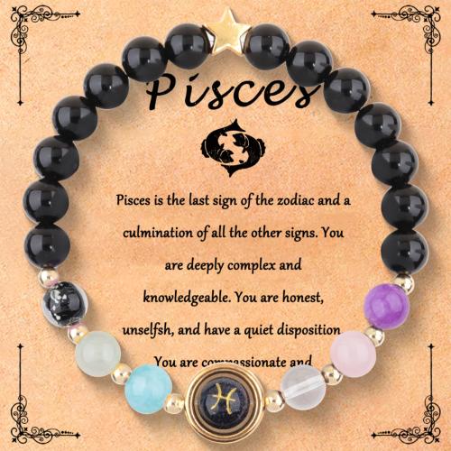 Gemstone Bracelets, Zinc Alloy, with Obsidian & Crystal, handmade, Zodiac symbols jewelry & Unisex Approx 16 cm 