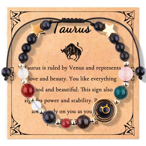 Gemstone Bracelets, Zinc Alloy, with Obsidian & Wax Cord & Crystal, handmade, Zodiac symbols jewelry & Unisex Approx 16 cm 