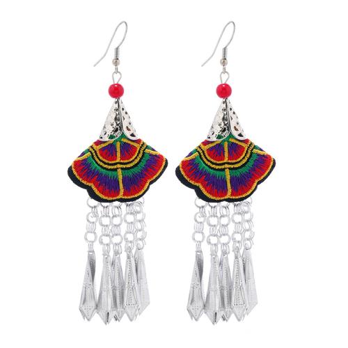 Zinc Alloy Tassel Earring, with Cloth, Embroidery, folk style & for woman 