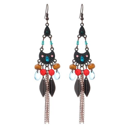 Zinc Alloy Tassel Earring, with Wood, plated, Bohemian style & for woman & with rhinestone 