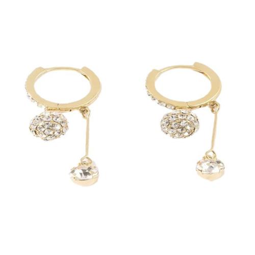 laiton Boucles d'oreilles pendantes Hoop Huggie, Placage de couleur d'or, pour femme & avec strass Vendu par paire[