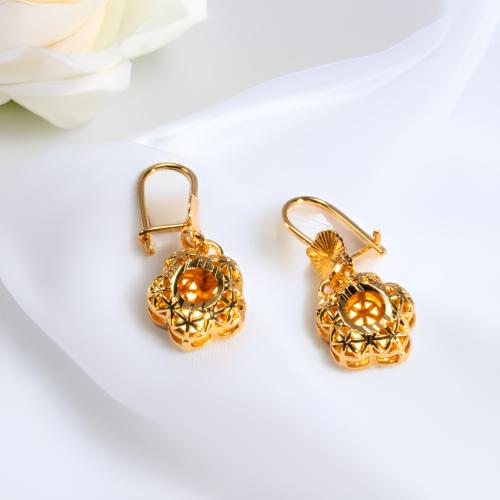 Messing Tropfen Ohrring, Blume, goldfarben plattiert, unisex & hohl, earring length 30-50mm, verkauft von Paar[