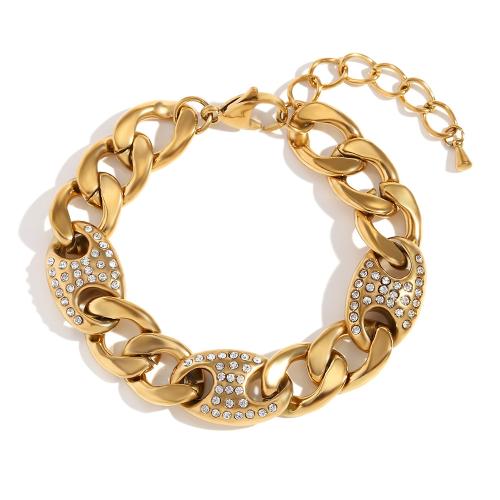 Pulseras de acero inoxidable, acero inoxidable 304, con 5cm extender cadena, 18K chapado en oro, Joyería & para mujer & con diamantes de imitación, dorado, longitud:aproximado 15 cm, Vendido por UD