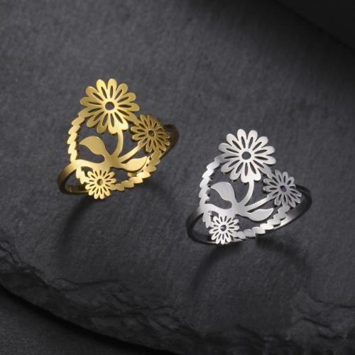 Edelstahl Fingerring, 304 Edelstahl, Blume, Modeschmuck & für Frau, keine, verkauft von PC