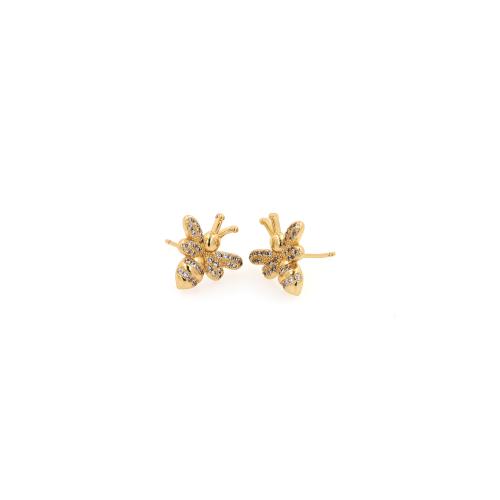 Cubic Zirconia Micro Pave Brass Earring, Bee, gold color plated, fashion jewelry & micro pave cubic zirconia & for woman 