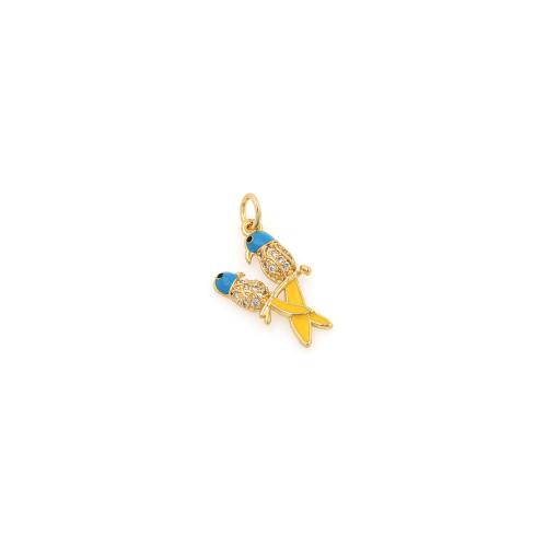 Cubic Zirconia Micro Pave Brass Pendant, Bird, gold color plated, DIY & micro pave cubic zirconia & enamel 