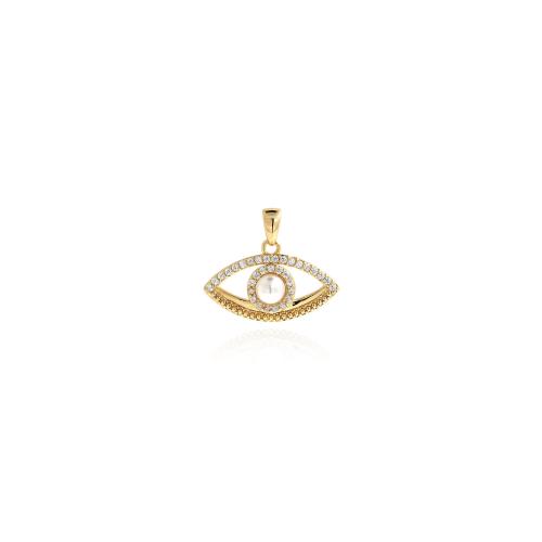 Cubic Zirconia Micro Pave Brass Pendant, with Plastic Pearl, Evil Eye, gold color plated, DIY & micro pave cubic zirconia 