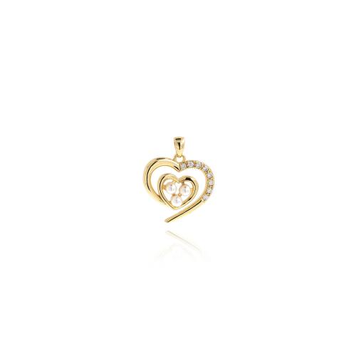 Cubic Zirconia Micro Pave Brass Pendant, with Plastic Pearl, Heart, gold color plated, DIY & micro pave cubic zirconia 