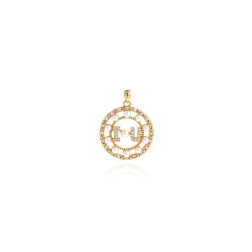 Cubic Zirconia Micro Pave Brass Pendant, with Plastic Pearl, gold color plated, DIY & micro pave cubic zirconia 