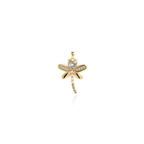 Cubic Zirconia Micro Pave Brass Pendant, Dragonfly, gold color plated, DIY & micro pave cubic zirconia 