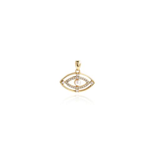 Cubic Zirconia Micro Pave Brass Pendant, with Plastic Pearl, Evil Eye, gold color plated, DIY & micro pave cubic zirconia 