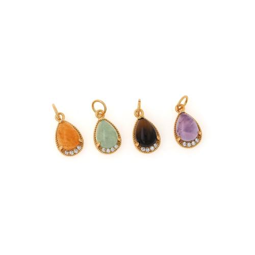 Cubic Zirconia Micro Pave Brass Pendant, with Natural Stone, Teardrop, gold color plated, DIY & micro pave cubic zirconia 