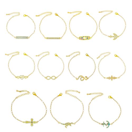 Cúbicos Circonia pulsera Latón de Micro pavimenta, metal, chapado, diferentes estilos para la opción & micro arcilla de zirconia cúbica & para mujer, dorado, Vendido por UD