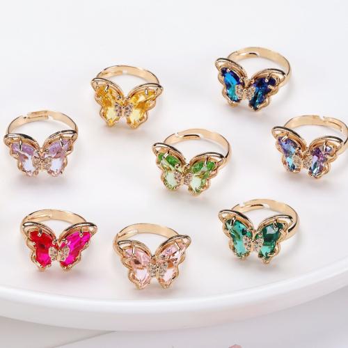 Crystal Brass Finger Ring, with Crystal, Butterfly, plated, for woman [