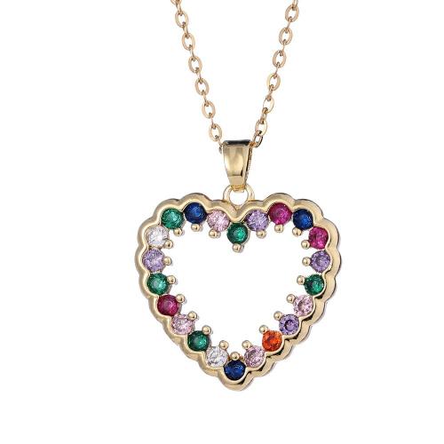 Cúbicos circón Collar de latón Micro pavimenta, metal, Corazón, chapado, micro arcilla de zirconia cúbica & para mujer, dorado, longitud:aproximado 41-50 cm, Vendido por UD