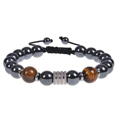 Pulsera de Piedras Preciosas, acero inoxidable 304, con Obsidiana & cordón poliéster & Ojo de tigre, hecho a mano, diferentes estilos para la opción & para hombre, más colores para la opción, longitud:aproximado 16 cm, Vendido por UD