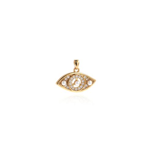 Cubic Zirconia Micro Pave Brass Pendant, with Plastic Pearl, Evil Eye, gold color plated, DIY & micro pave cubic zirconia 