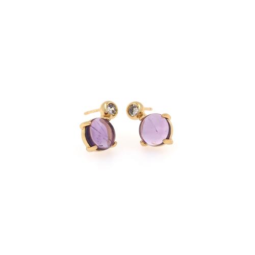 Cubic Zircon Brass Earring, with Cubic Zirconia, gold color plated, fashion jewelry & for woman, purple 