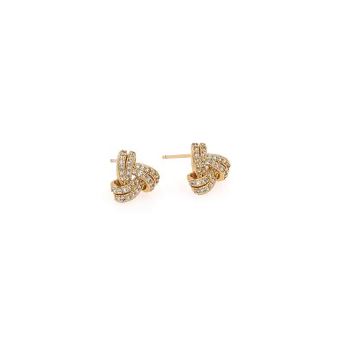 Cubic Zirconia Pendiente Brass Micro Pave, metal, chapado en color dorado, Joyería & micro arcilla de zirconia cúbica & para mujer, 10x10x3mm, Vendido por Par[