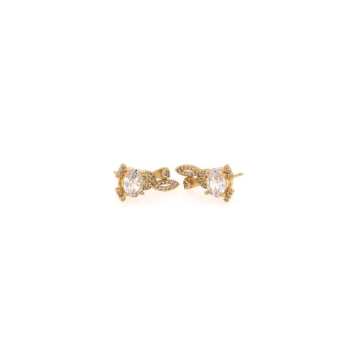 Cubic Zirconia Pendiente Brass Micro Pave, metal, Conejo, chapado en color dorado, Joyería & micro arcilla de zirconia cúbica & para mujer, 9.5x17x4mm, Vendido por Par[