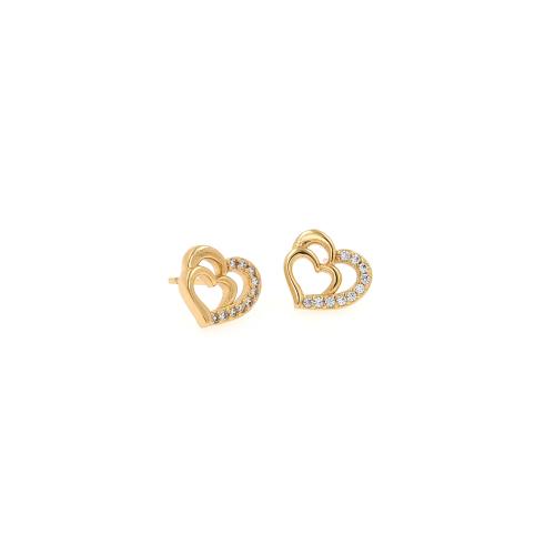 Cubic Zirconia Pendiente Brass Micro Pave, metal, Corazón, chapado en color dorado, Joyería & micro arcilla de zirconia cúbica & para mujer, 9.5x10.5x1.8mm, Vendido por Par[