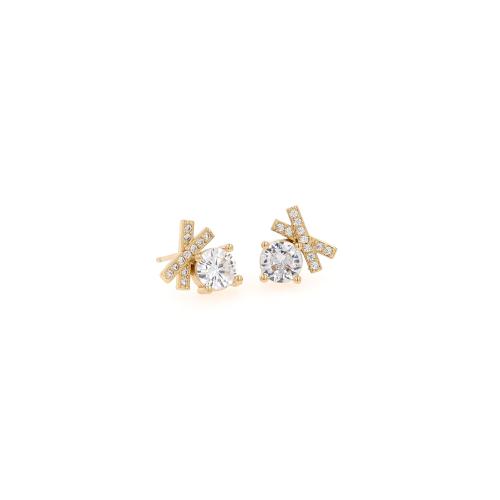 Cubic Zirconia Pendiente Brass Micro Pave, metal, chapado en color dorado, Joyería & micro arcilla de zirconia cúbica & para mujer, 11.5x10x3.8mm, Vendido por Par[