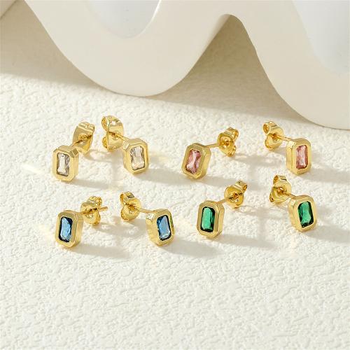 Cubic Zircon Brass Earring, with Cubic Zirconia, gold color plated, fashion jewelry & for woman 