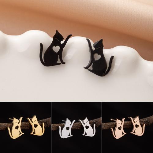 Stainless Steel Stud Earring, 304 Stainless Steel, Cat, Vacuum Ion Plating, fashion jewelry & for woman 