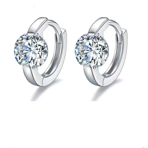 Cubic Zircon Brass Earring, plated, micro pave cubic zirconia & for woman, silver color 