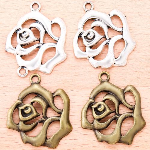 Flower Zinc Alloy Connector, Rose, plated, DIY & 1/1 loop & hollow 