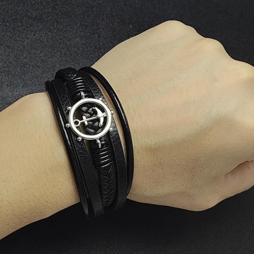 bracelet de cordon en PU , Acier inoxydable 304, avec Aimant & cuir PU, Placage ionique sous vide, multicouche & normes différentes pour le choix & pour homme, plus de couleurs à choisir, Vendu par PC