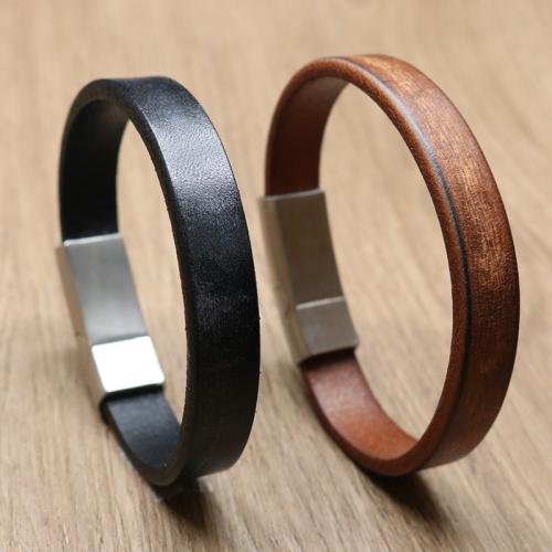 bracelet de cordon en PU , Acier inoxydable 304, avec cuir PU, Placage ionique sous vide, normes différentes pour le choix & pour homme, plus de couleurs à choisir .5-22.5 cm, Vendu par PC