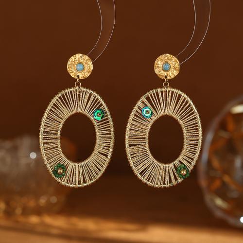 Stainless Steel Drop Earring, 304 Stainless Steel, with Natural Stone, fashion jewelry & for woman & hollow, golden 