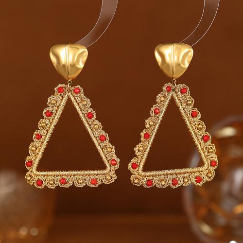 Stainless Steel Drop Earring, 304 Stainless Steel, with Plastic, Triangle, Vacuum Ion Plating, fashion jewelry & for woman & hollow, golden 