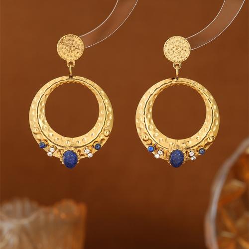 Stainless Steel Drop Earring, 304 Stainless Steel, with Natural Stone, fashion jewelry & for woman & hollow, golden 