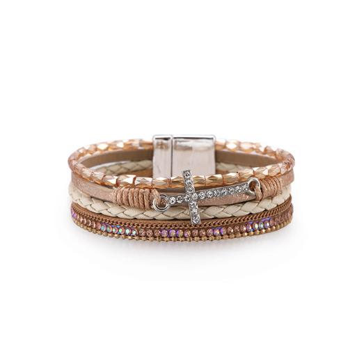 bracelet de cordon en PU , cuir PU, bijoux de mode & multicouche & pour femme & avec strass, plus de couleurs à choisir Environ 19.4 cm, Vendu par PC