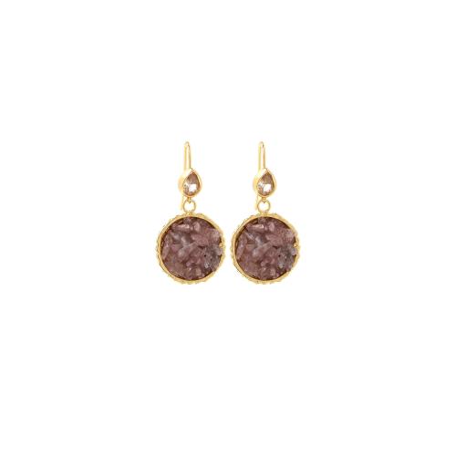 Boucles d'oreilles en laiton zircon cubique, avec Gravier naturel & zircon cubique, Placage de couleur d'or, bijoux de mode & pour femme, plus de couleurs à choisir Vendu par paire[