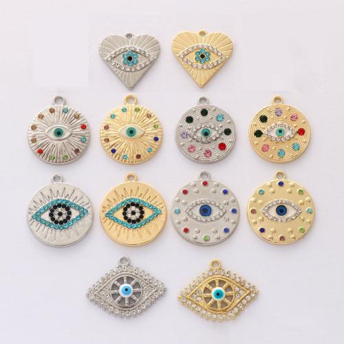 Zink-Legierung Evil Eye Anhänger, Zinklegierung, plattiert, DIY & böser Blick- Muster & verschiedene Größen vorhanden & mit Strass, keine, ca. 100PCs/Tasche, verkauft von Tasche[