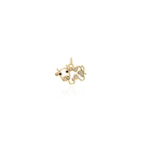 Cubic Zirconia Micro Pave Brass Pendant, Cow, gold color plated, DIY & micro pave cubic zirconia 