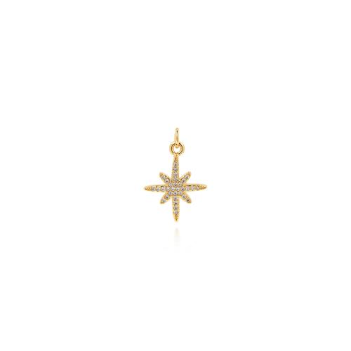 Cubic Zirconia Micro Pave Brass Pendant, Eight Point Star, gold color plated, DIY & micro pave cubic zirconia 