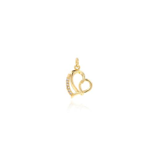 Cubic Zirconia Micro Pave Brass Pendant, Heart, gold color plated, DIY & micro pave cubic zirconia 