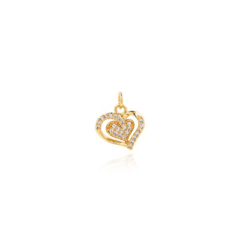 Cubic Zirconia Micro Pave Brass Pendant, Heart, gold color plated, DIY & micro pave cubic zirconia 