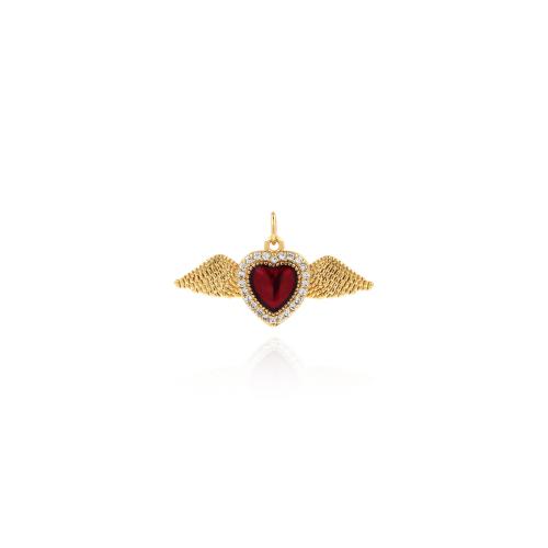 Cubic Zirconia Micro Pave Brass Pendant, Wing Shape, gold color plated, DIY & micro pave cubic zirconia 