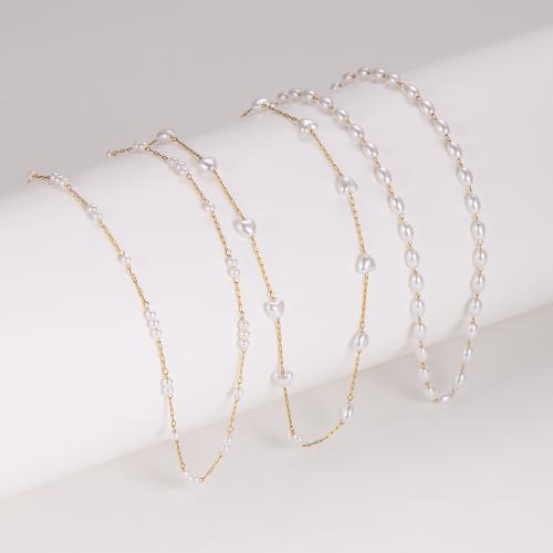 Plastic Pearl Necklace, 304 Stainless Steel, with Plastic Pearl, with 5cm extender chain, Vacuum Ion Plating, fashion jewelry & for woman cm 